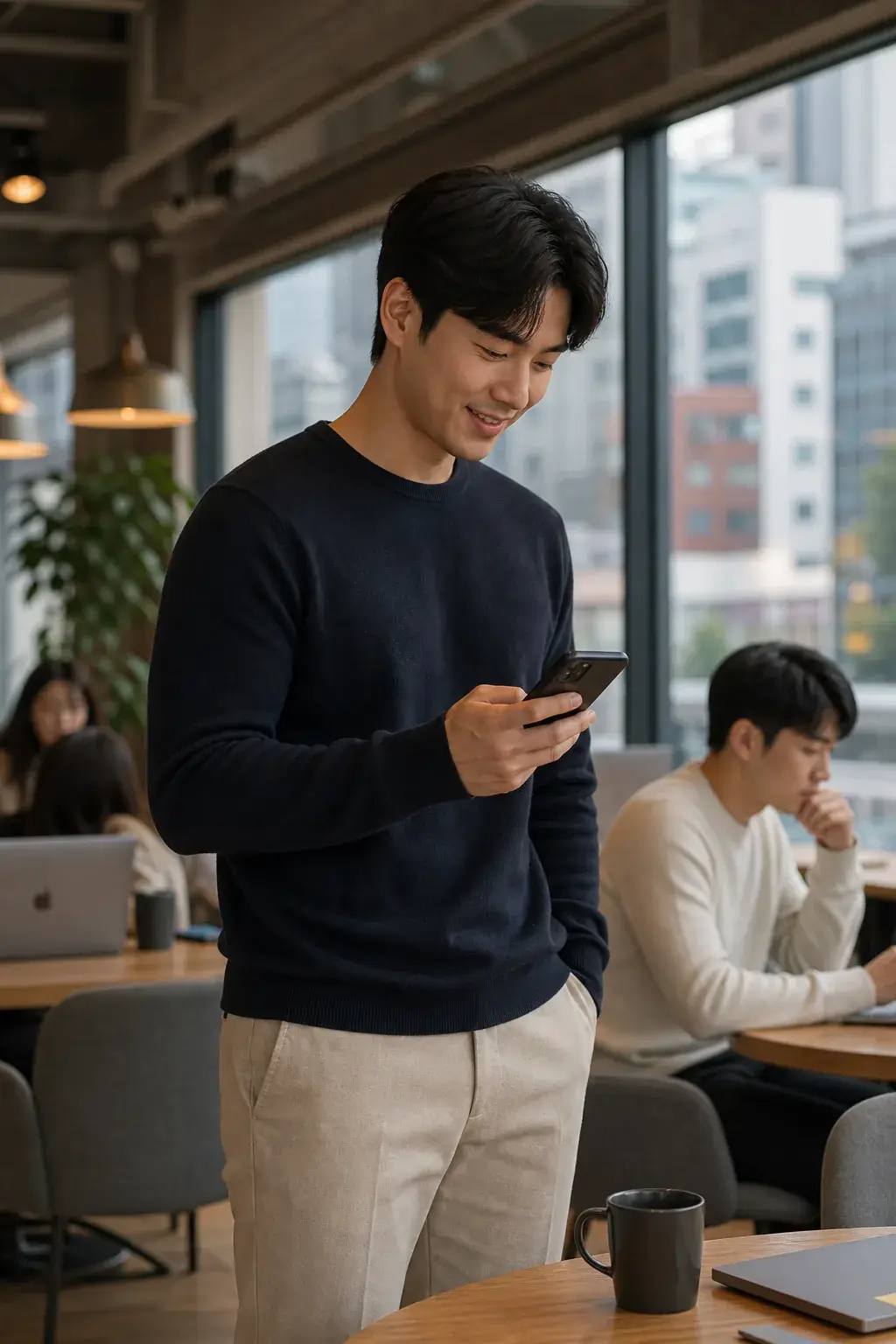 멘타 앱의 미소 짓는 남성들