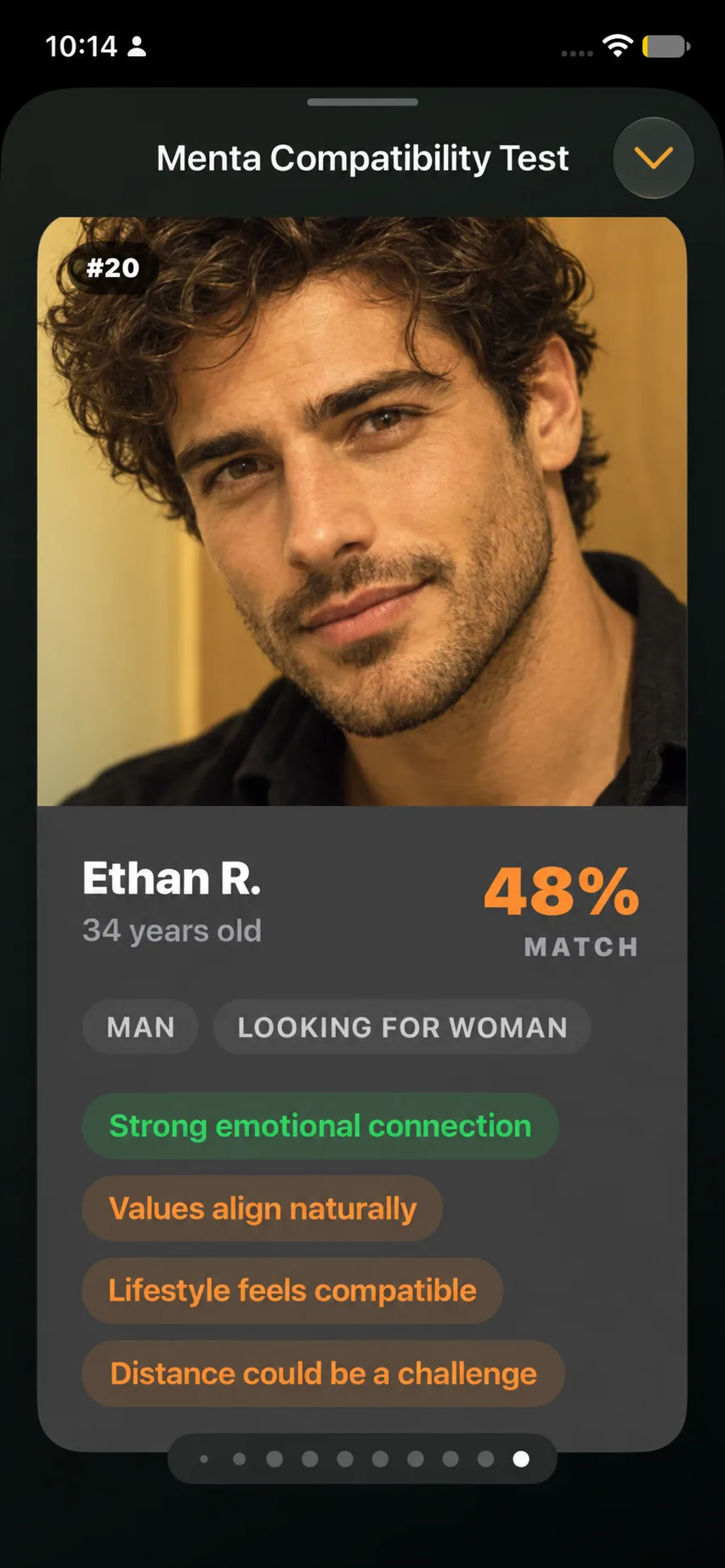 Affinity test screen showing a compatible profile