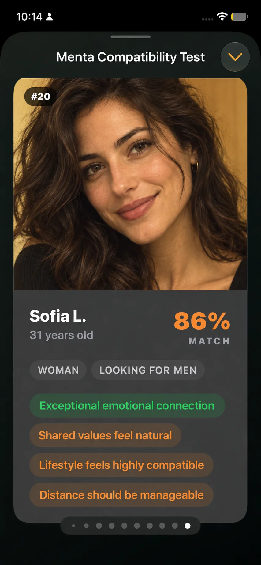 Result screen with your affinity percentage