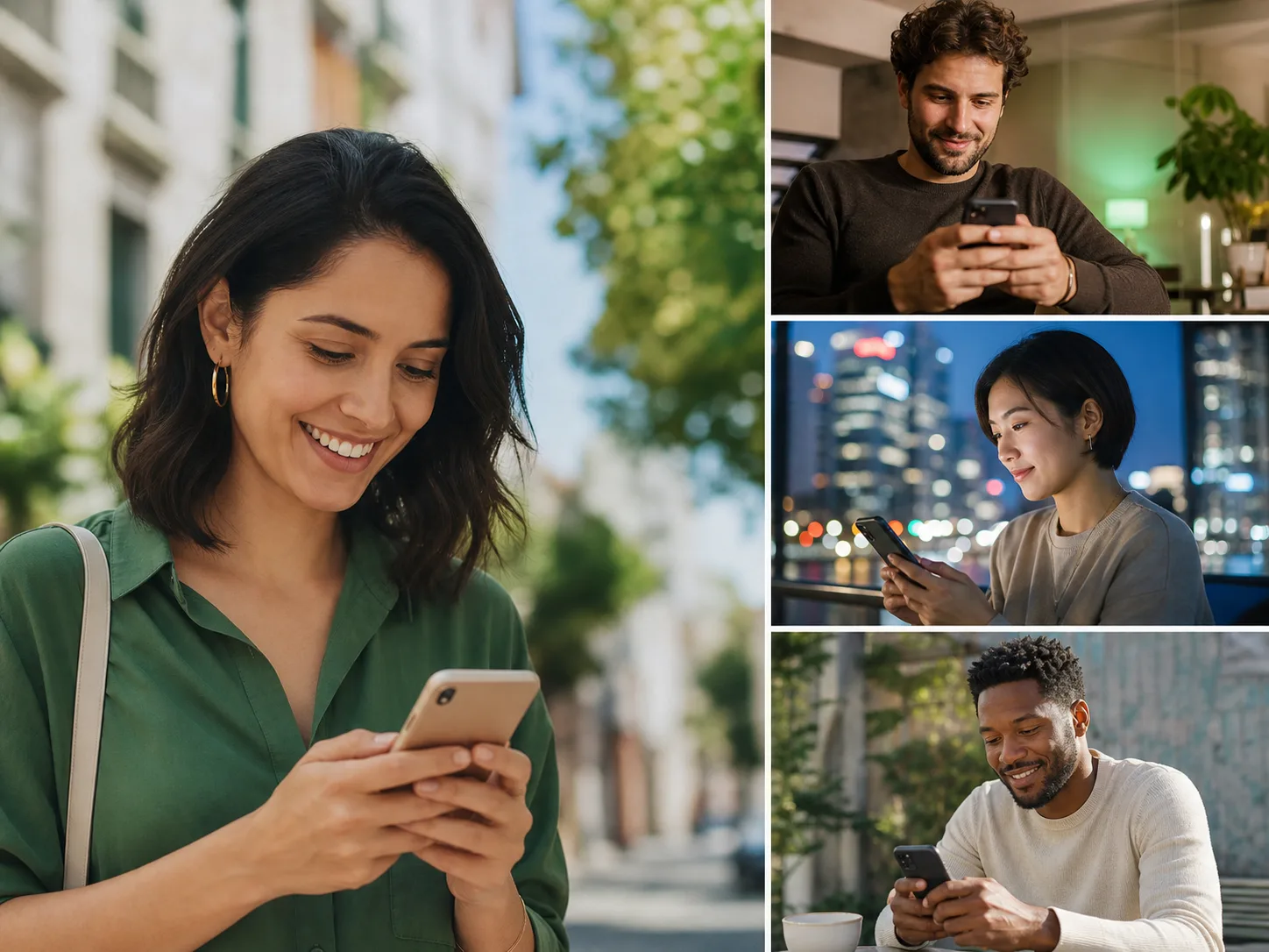 People from different countries using phones to build safe international connections