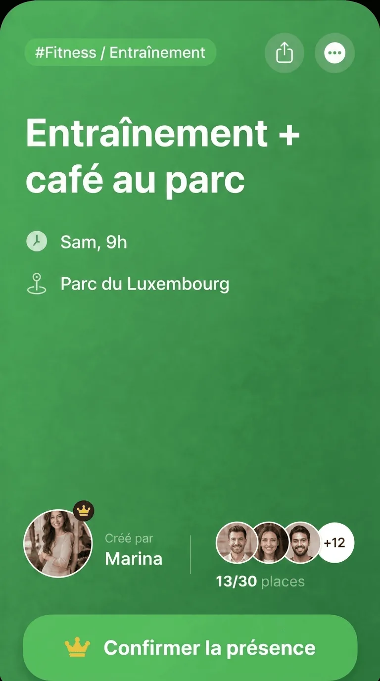 Invitation à s’entraîner et à prendre un café dans le parc, créée par Marina