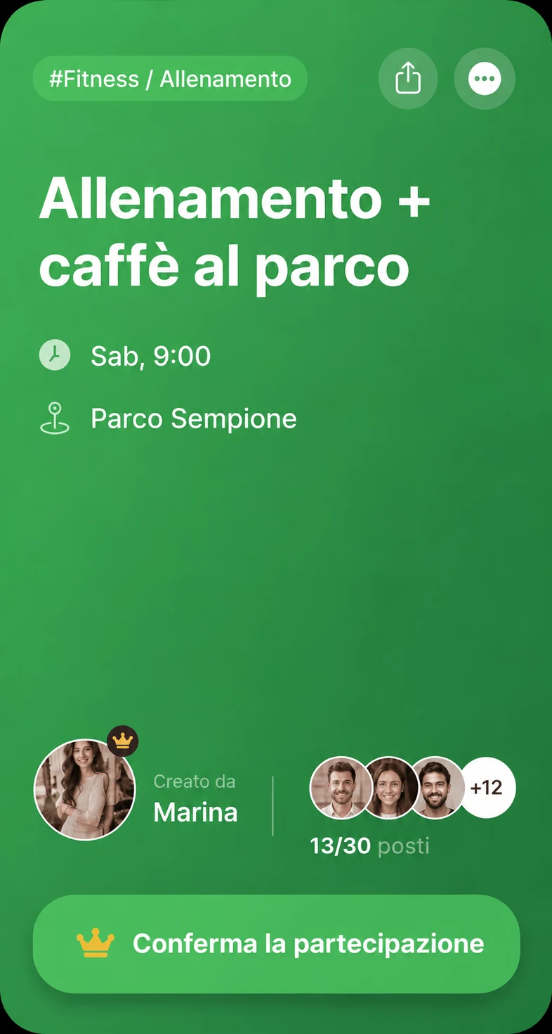 Invito ad allenarsi e prendere un caffè al parco, creato da Marina